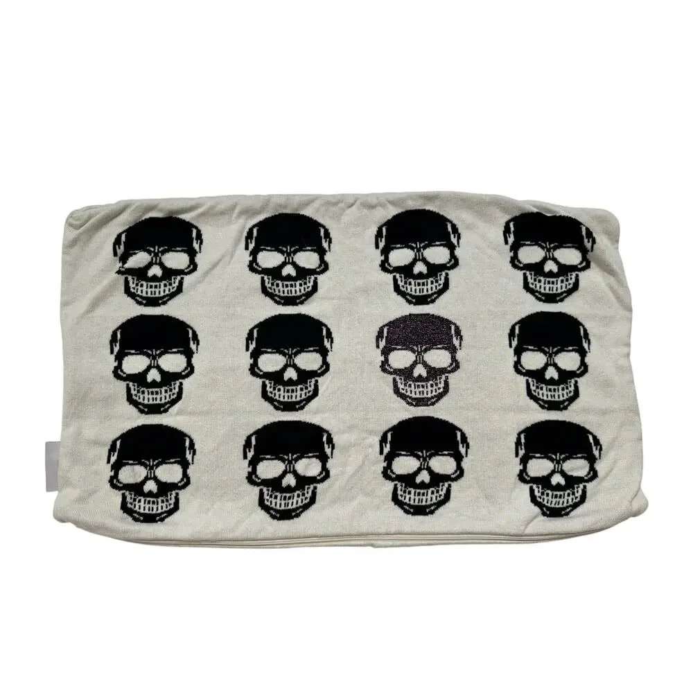 MORTAR & BONE Purple Sparkle Skull Ivory Pillow Cover Rectangle Knit Goth Spooky